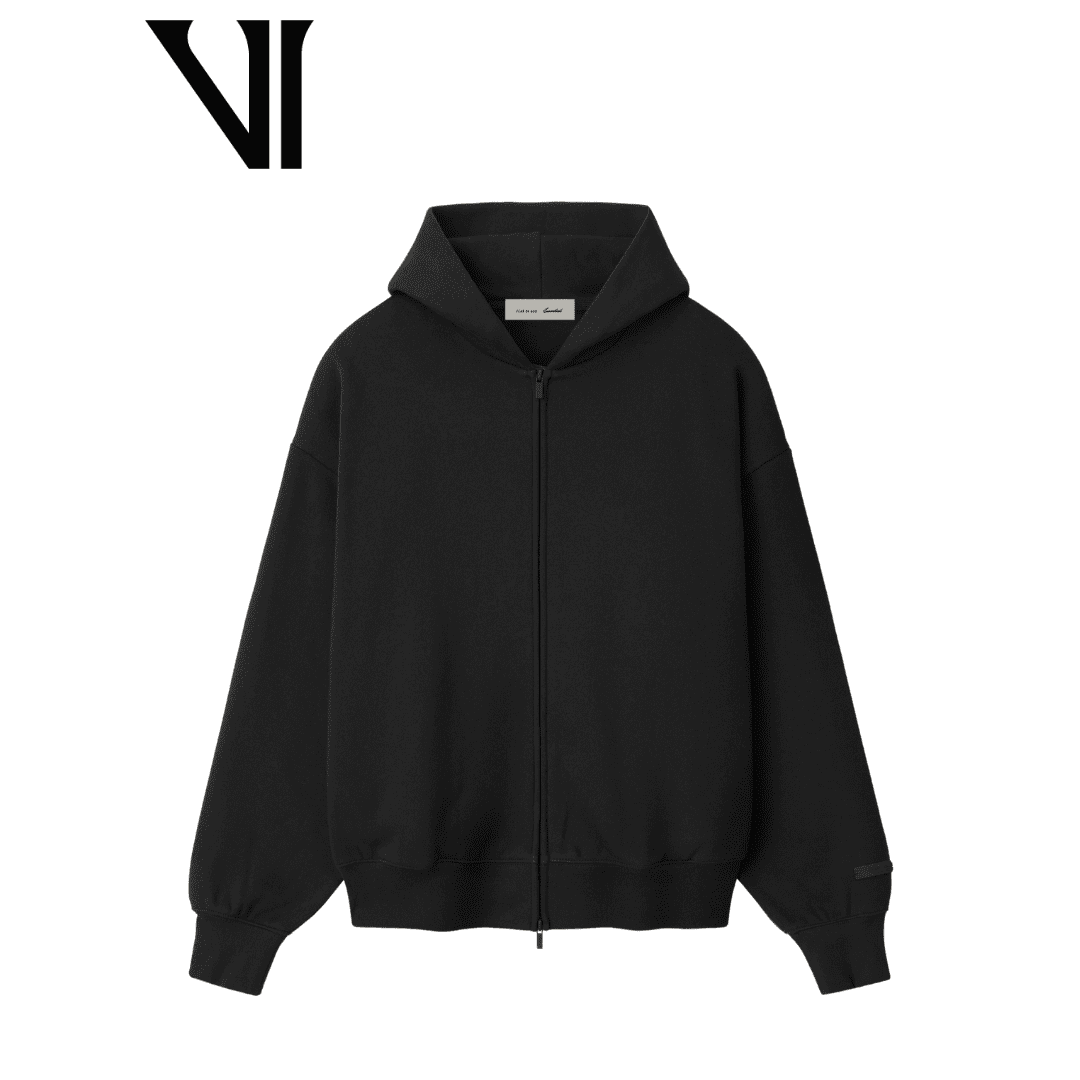 Fear Of God Essentials SS26 Classic Zip-Up Black Hoodie