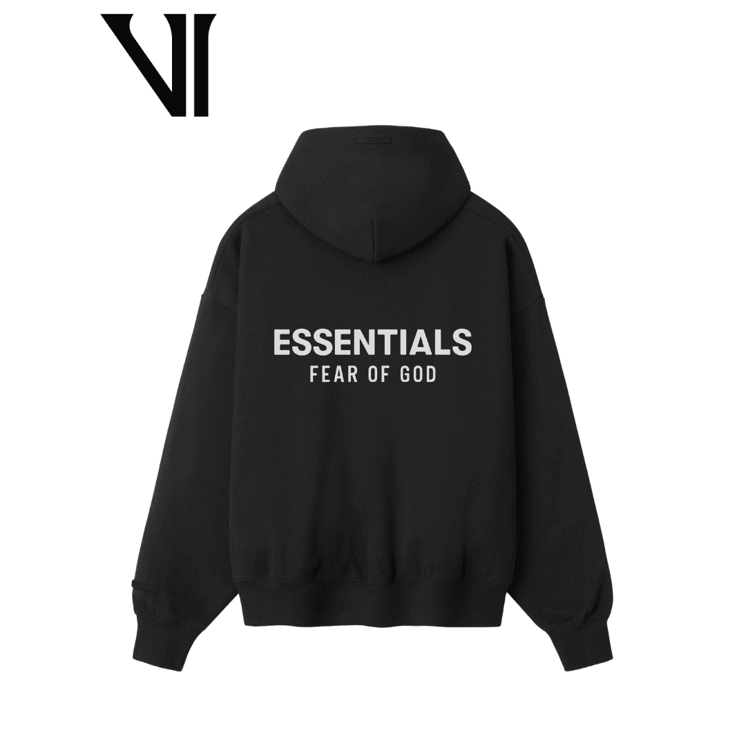 Fear Of God Essentials SS26 Classic Zip-Up Black Hoodie